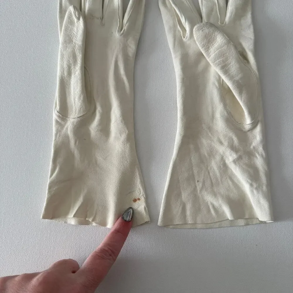 50s SMITH Vintage White Washable Doeskin Mid-forearm 4 Button Gloves 7 1/2